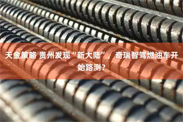 天金策略 贵州发现“新大陆”，奇瑞智驾燃油车开始路测？
