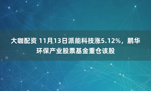 大咖配资 11月13日派能科技涨5.12%，鹏华环保产业股票基金重仓该股